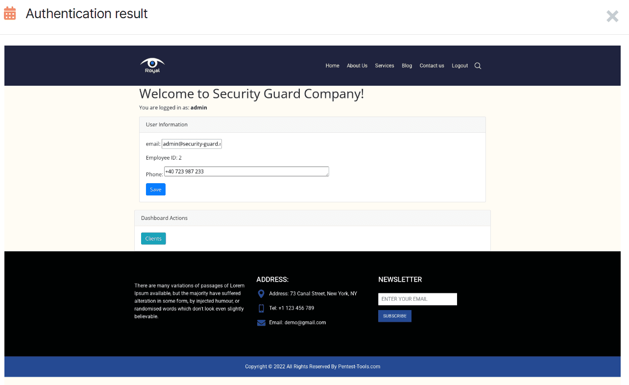 website scanner authentication_result